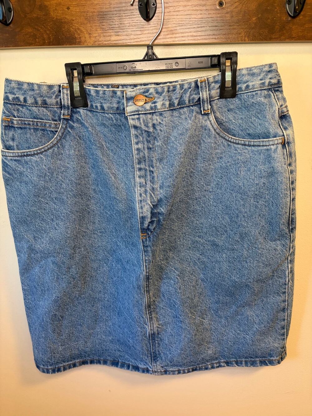 Womens Vintage 90s Lands' End Straight Pencil Denim Cotton Midi Jean Skirt Sz 16